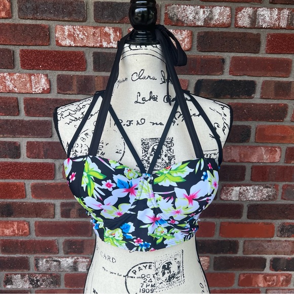 FLORAL BIKINI CUTOUT HIGH WAIST SWIMSUIT SIZE LARGE NEW - Picture 2 of 15